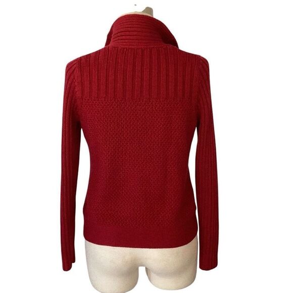 L.L. Bean Women's Signature Fisherman Sweater Cardigan Small Red Cable Knit - Picture 3 of 8